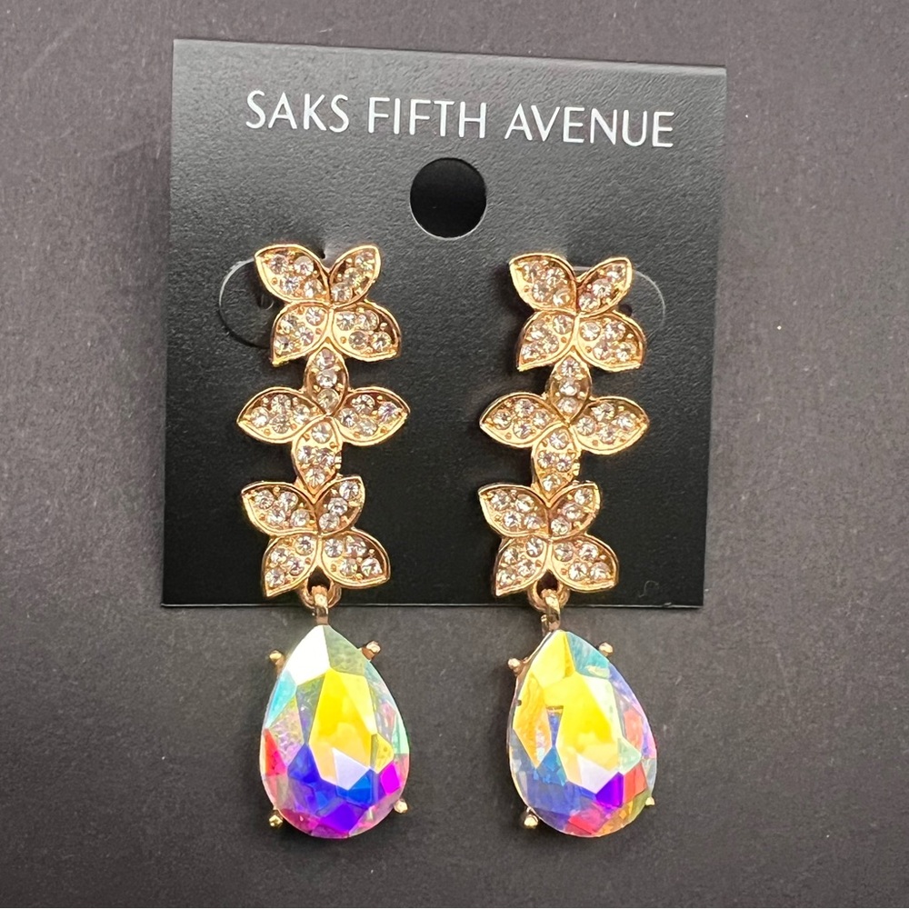 Saks Fifth Avenue Gold Earrings with Rainbow Gemstones